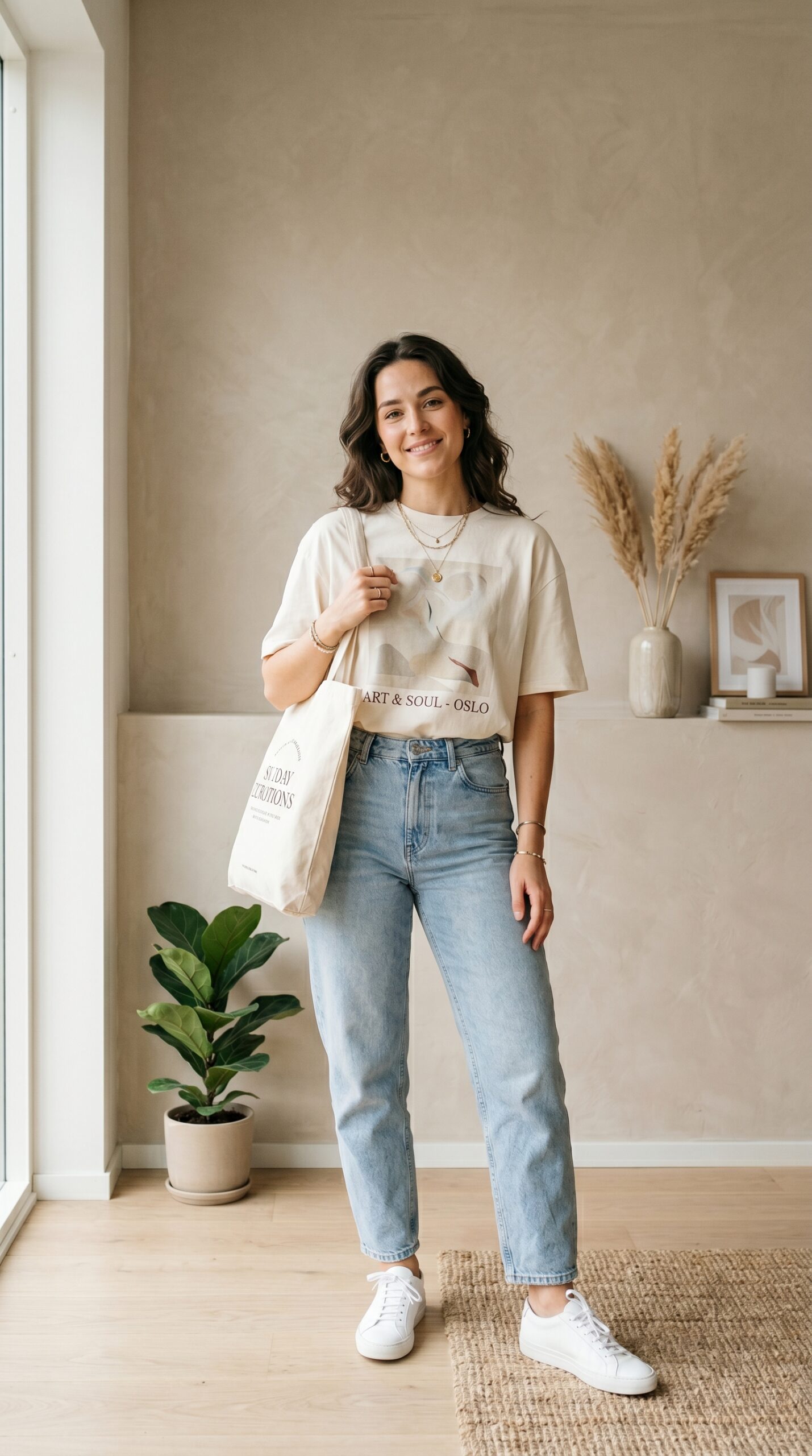 Barrel leg jeans with minimal top — relaxed denim silhouette 2026