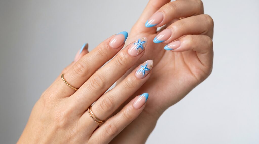 Summer Beach Nails 2026 coastal french tip nails ocean blue summer 2026