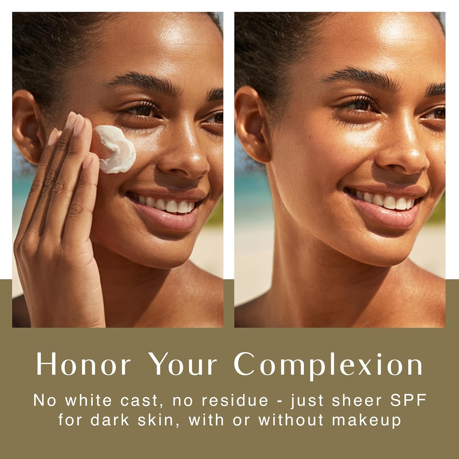 Top 10 Best Sunscreen for all skin types Black Girl Sunscreen swatched on deep skin tone showing zero white cast glowing dewy finish for darker complexions