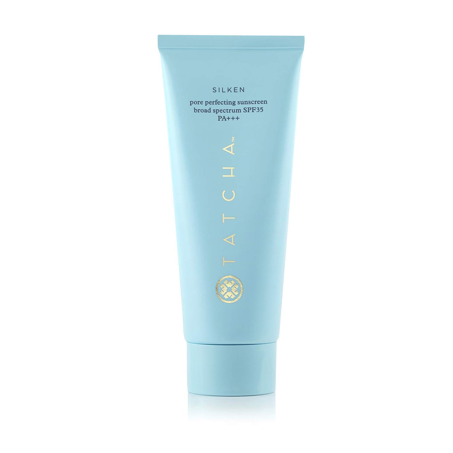 Top 10 Best Sunscreen for all skin types Tatcha Silken Pore Perfecting Sunscreen SPF 35 luxury Japanese skincare bottle with elegant gold and white packaging