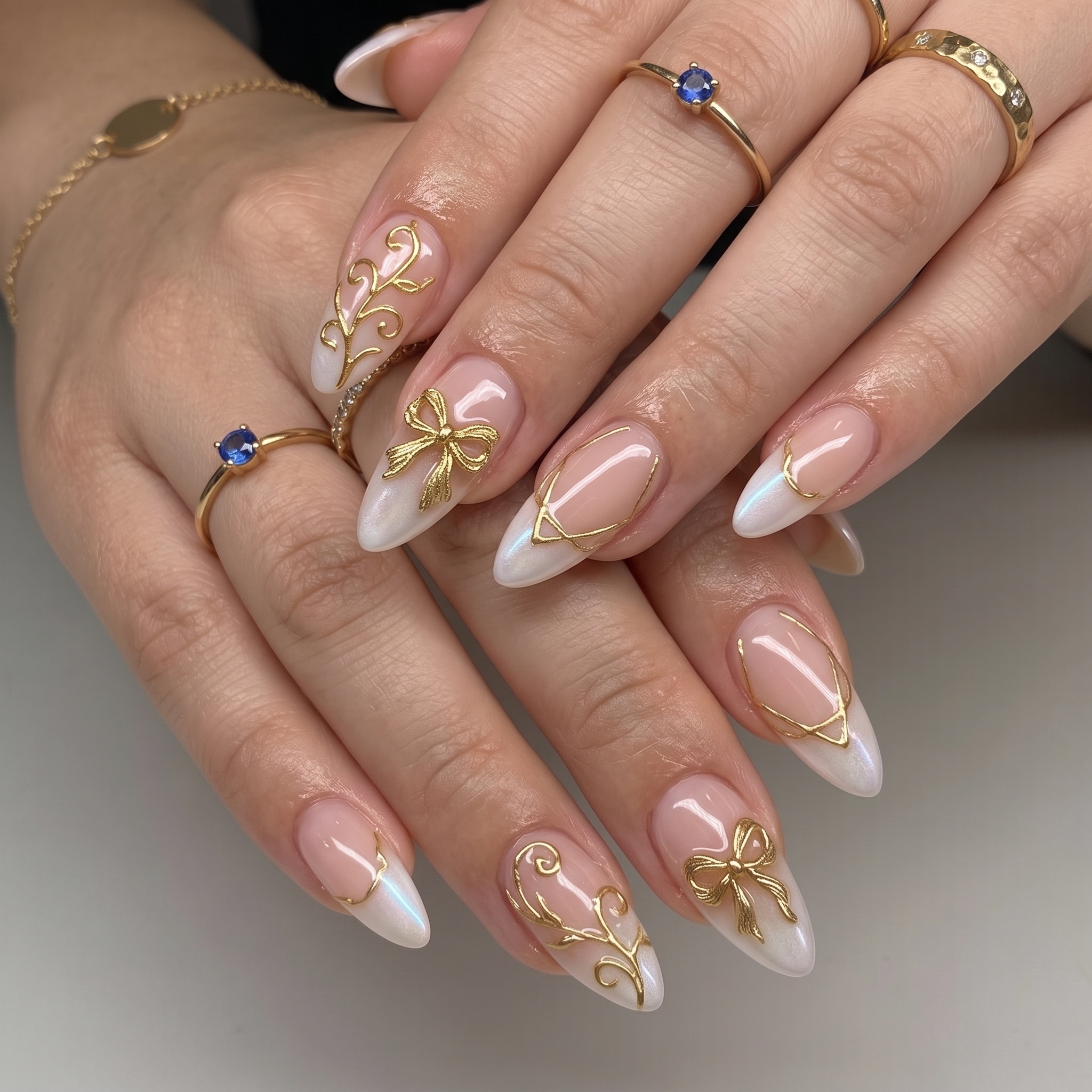 Bow nail art graduation nails