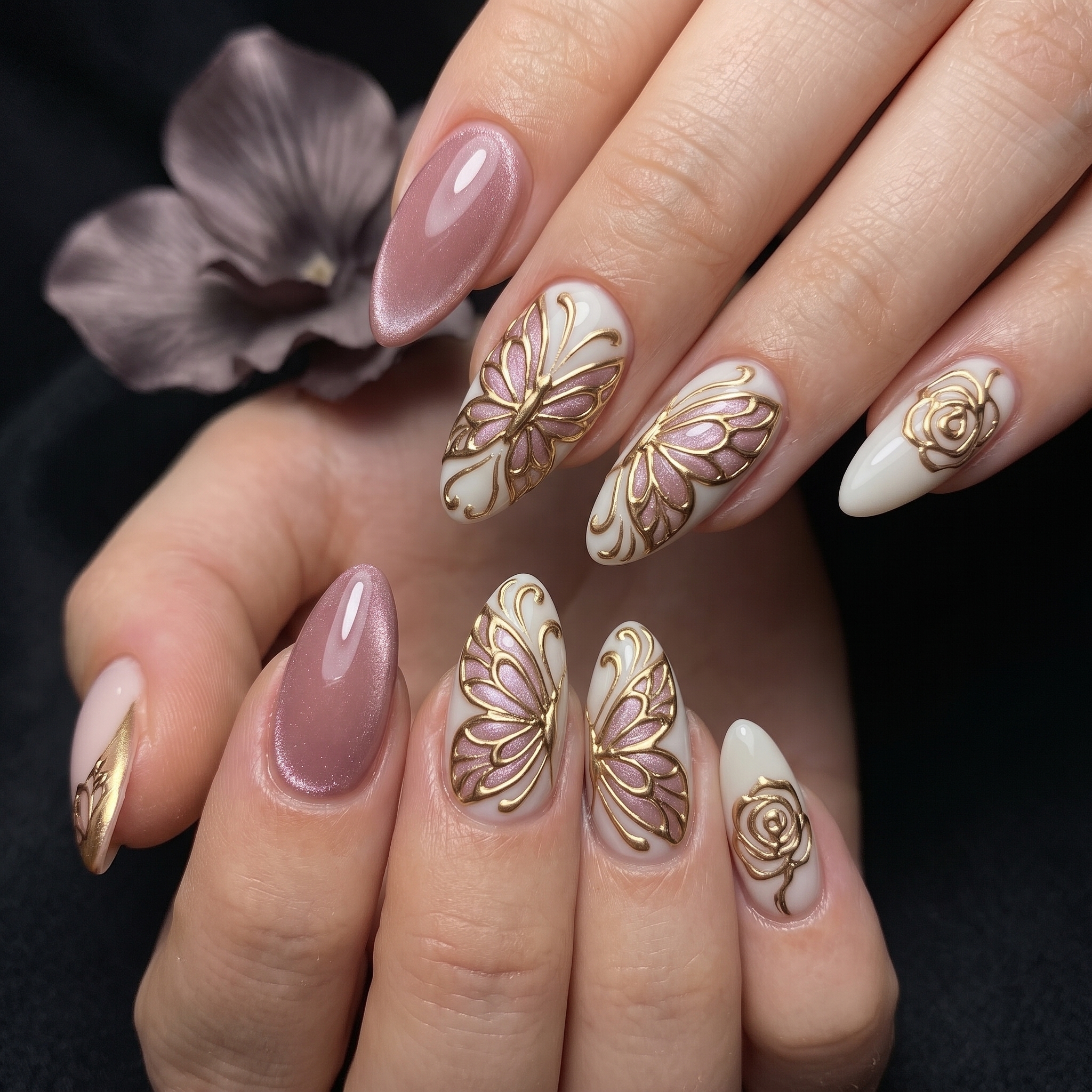 Delicate butterfly nail art for graduation