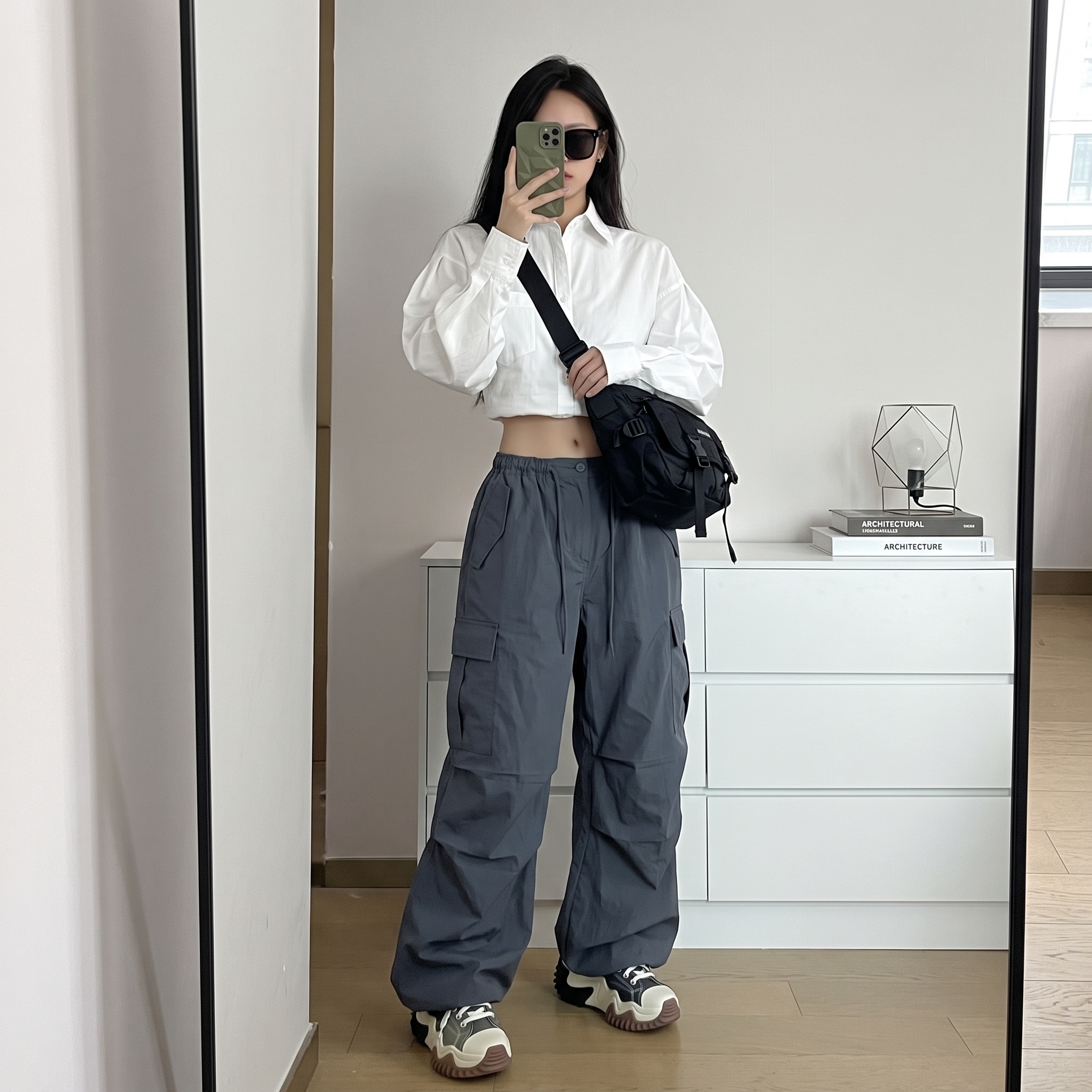 Cargo pants with crop shirt