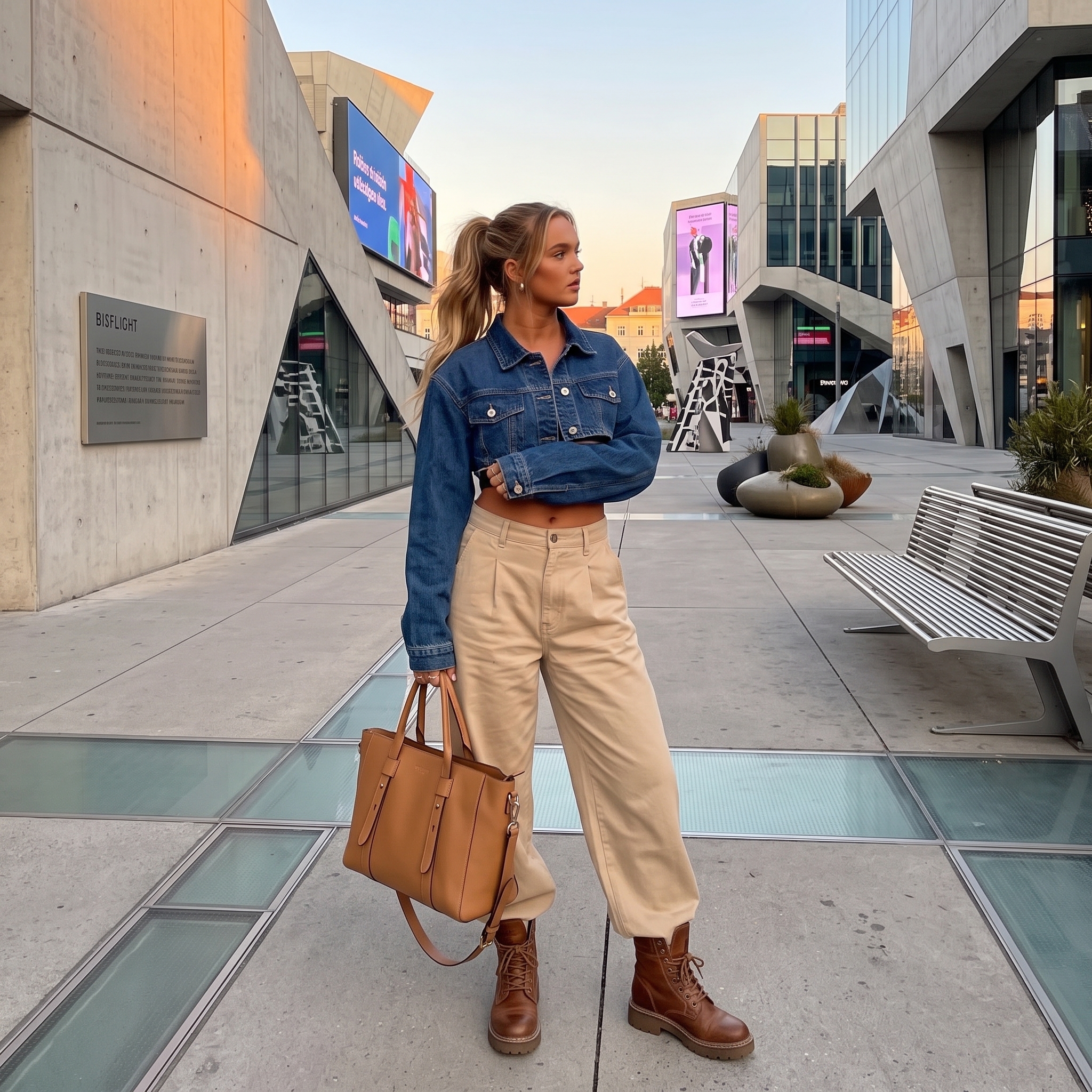 Cargo pants with denim shirt