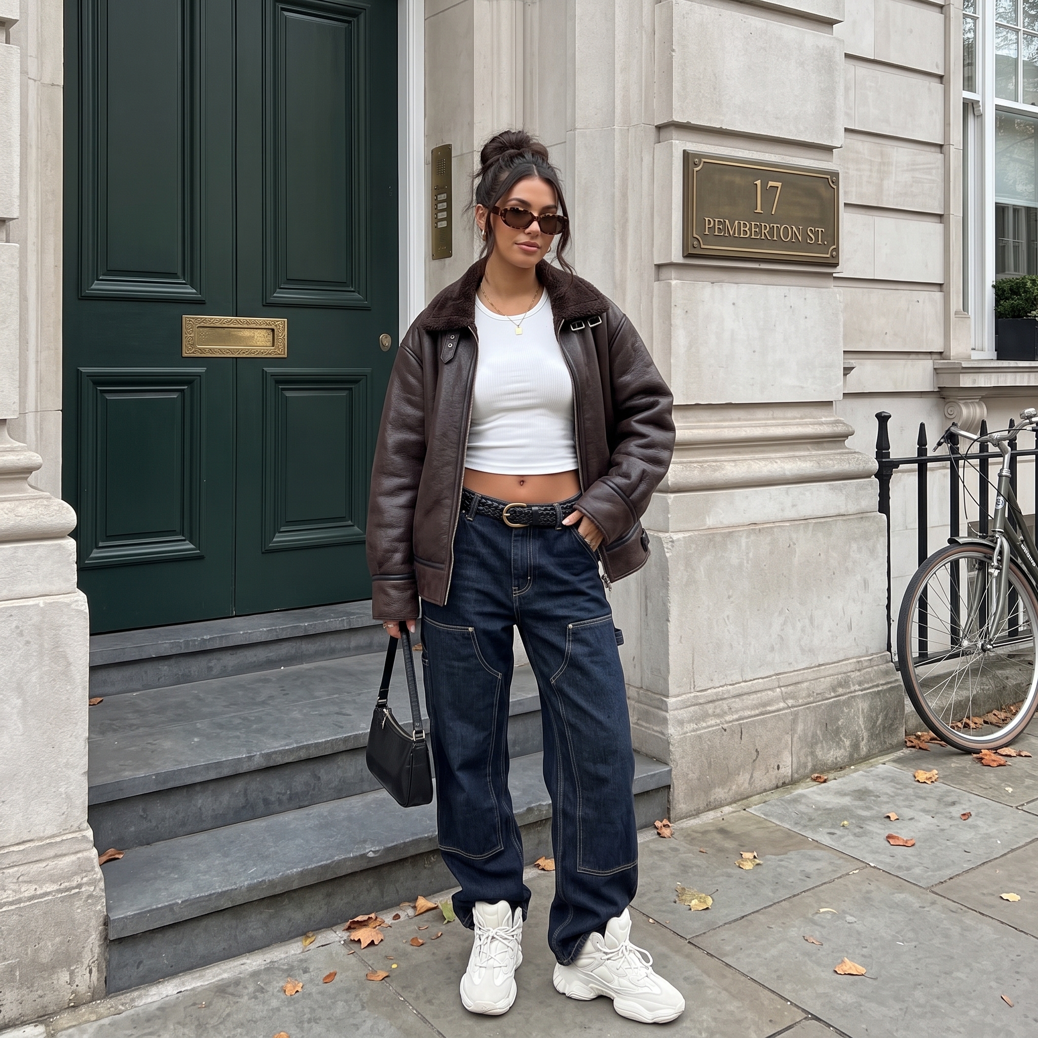 Cargo pants with leather jacket outfit