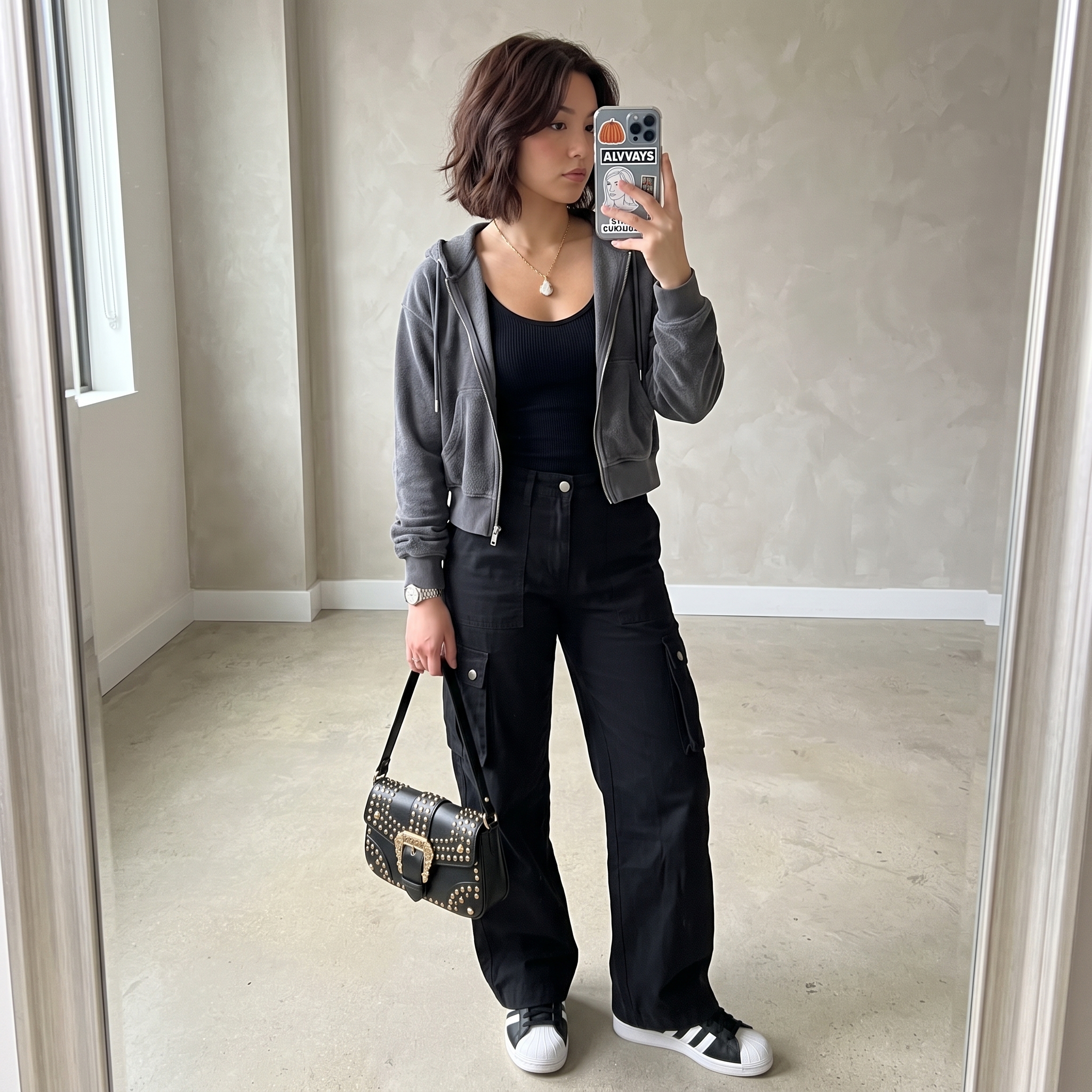 Cargo pants with knit top outfit