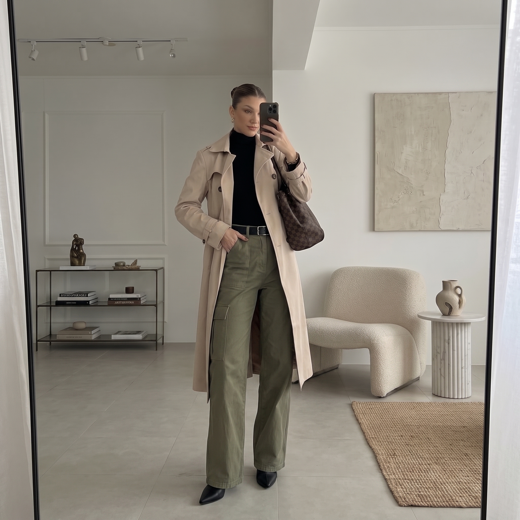 Cargo pants with trench coat outfit