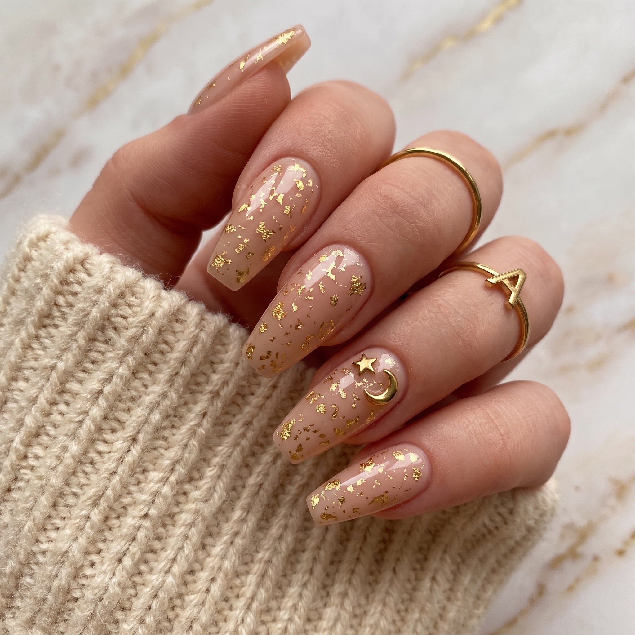Champagne glitter fade manicure for graduation