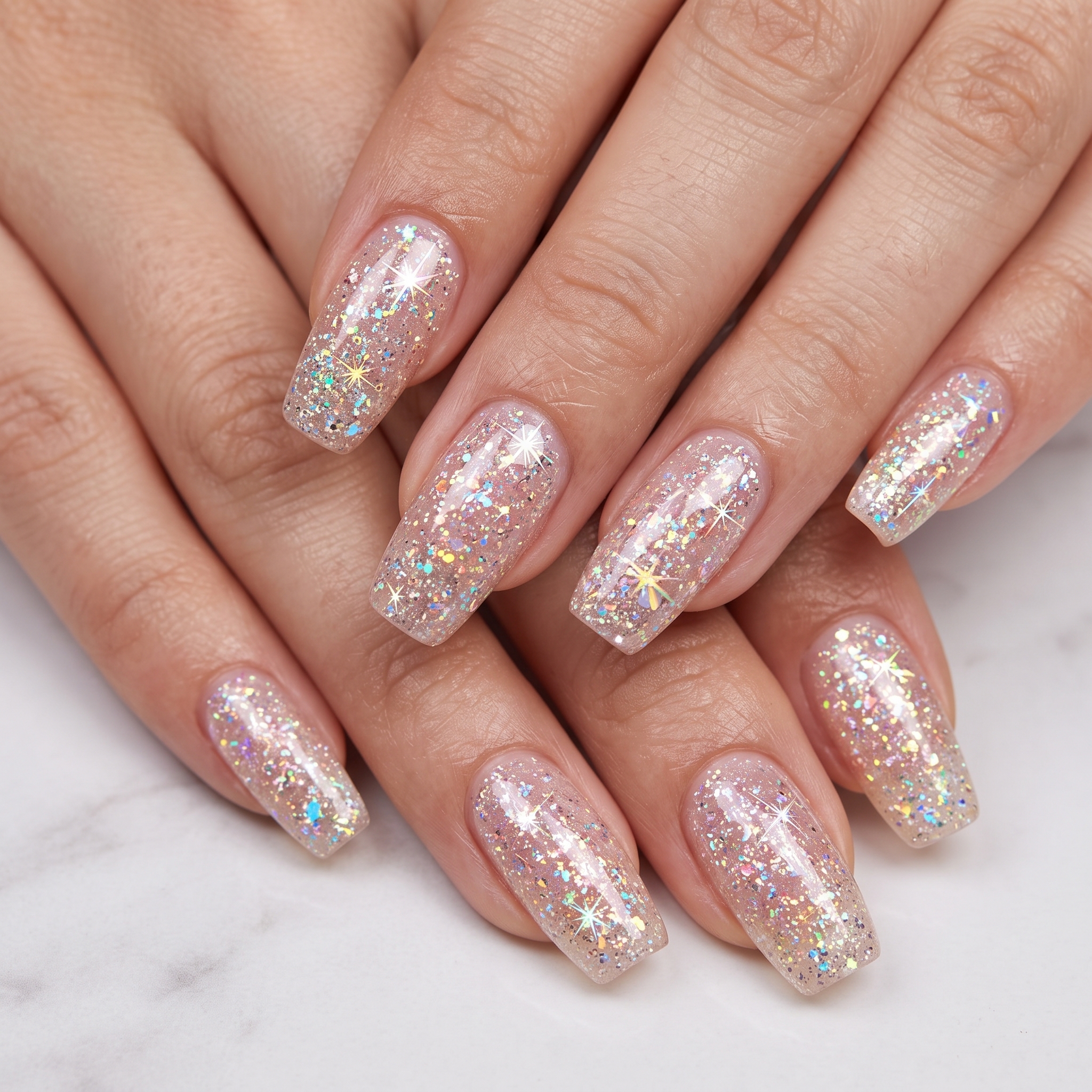 Colorful confetti glitter manicure for graduation