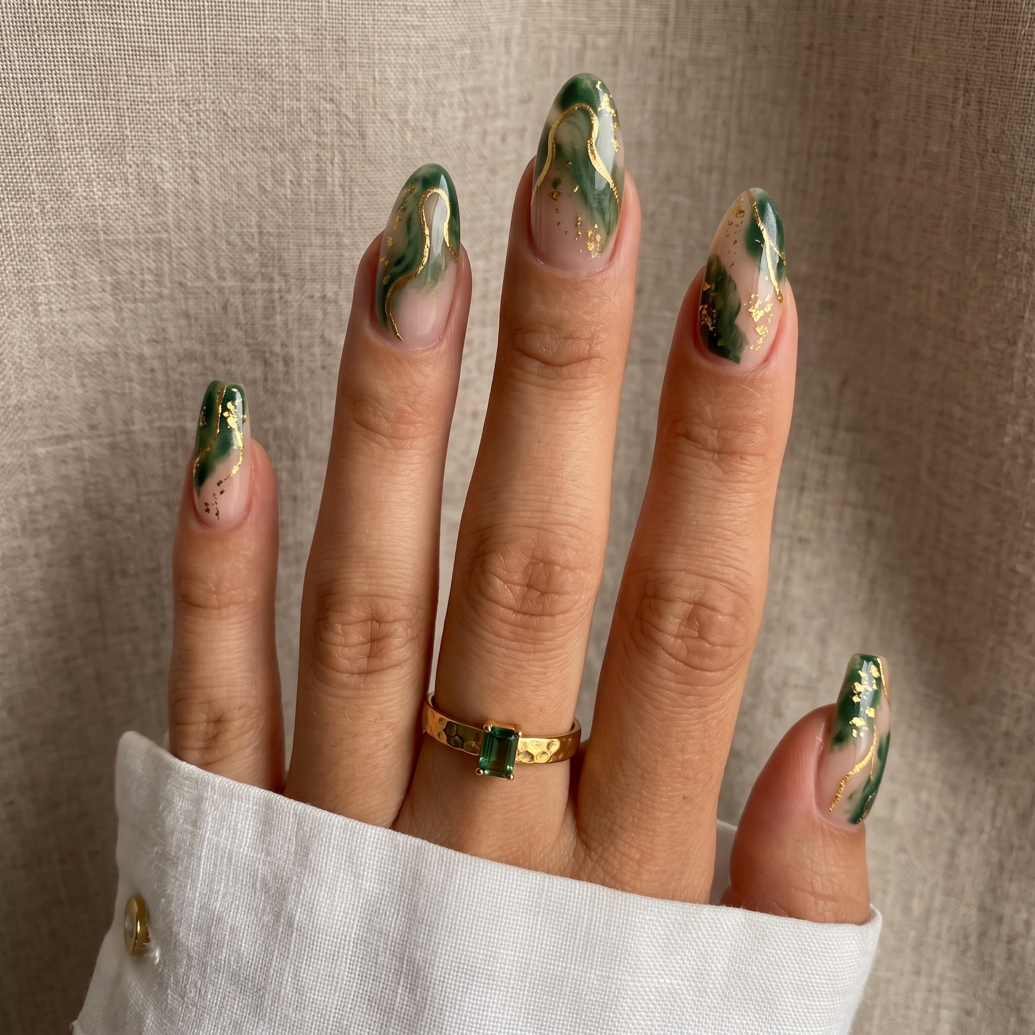 Emerald green elegance graduation nails