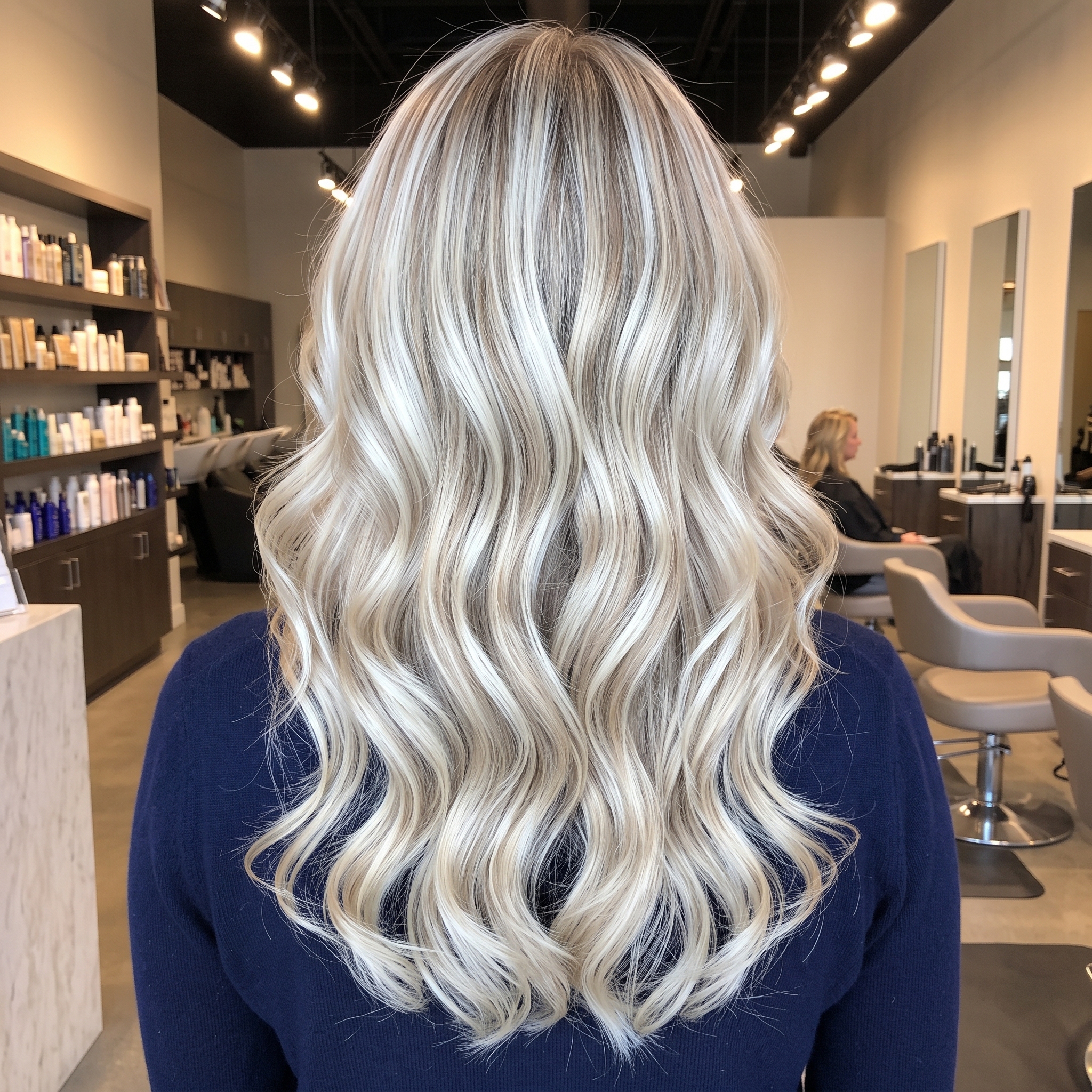 Glossy blonde ribbon curls hairstyle
