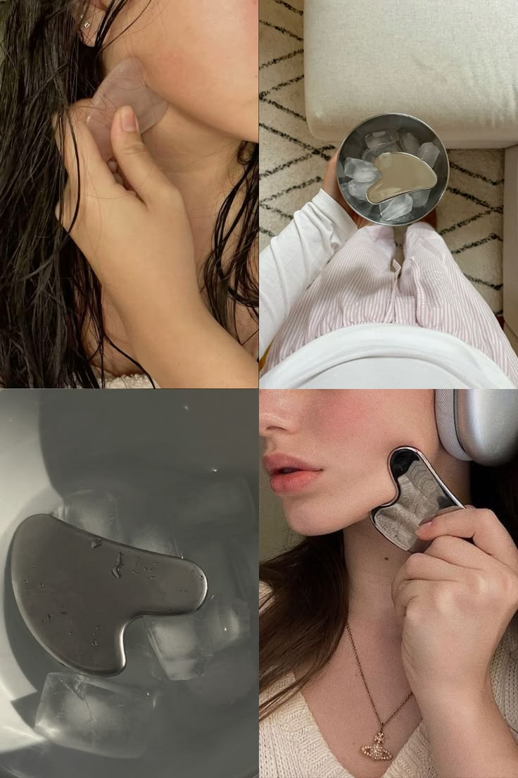 Gua sha facial massage tool used as part of a skincare routine