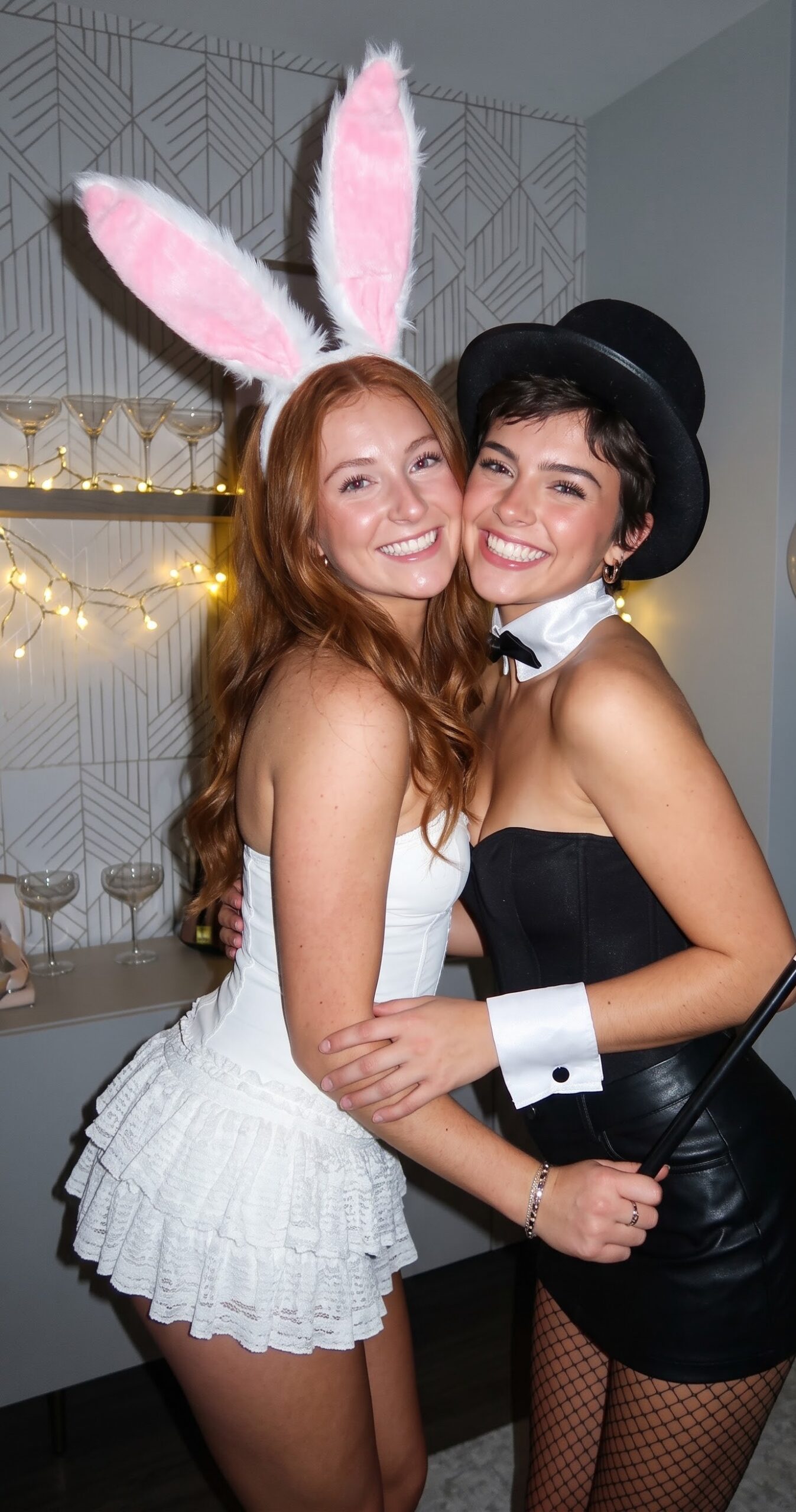 Magician and bunny duo Halloween costume with a top hat wand and bunny ears