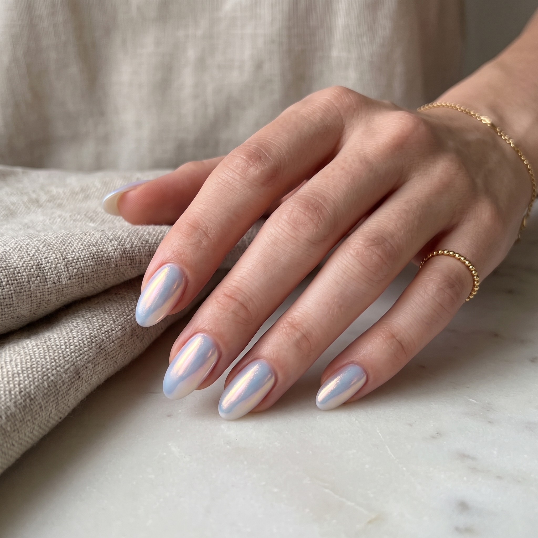 Milky white graduation nails