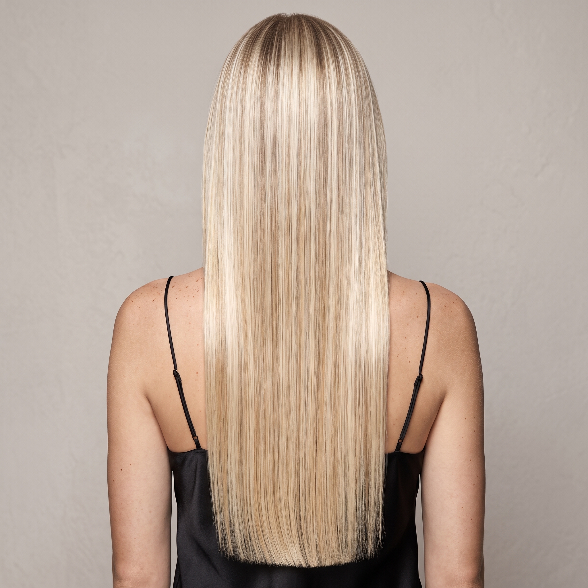 Sleek straight blonde hairstyle