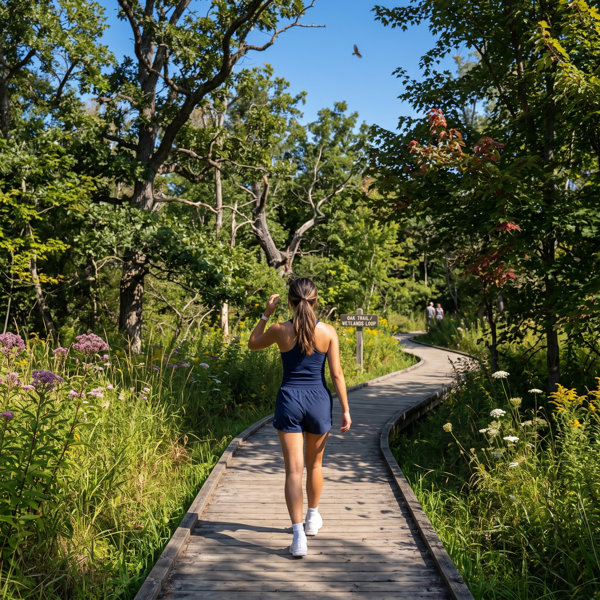Woman on a slow nature walk in a park
