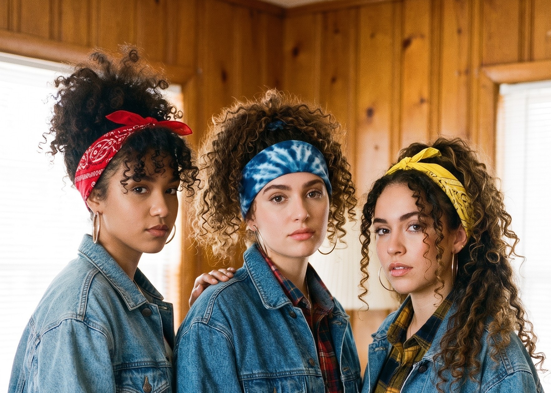 Bandana headband worn over natural curly hair