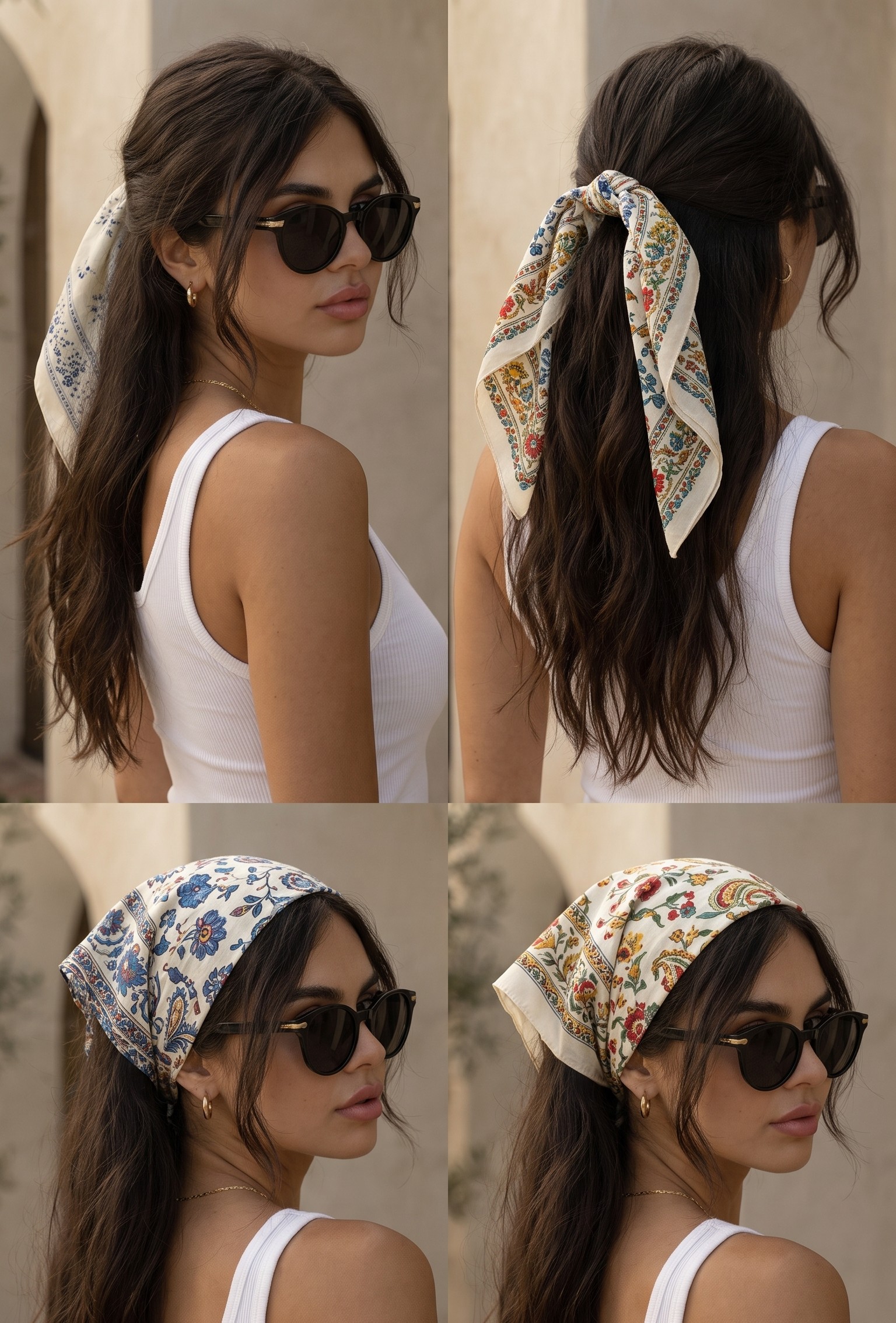 Half up hairstyle tied with a satin bandana