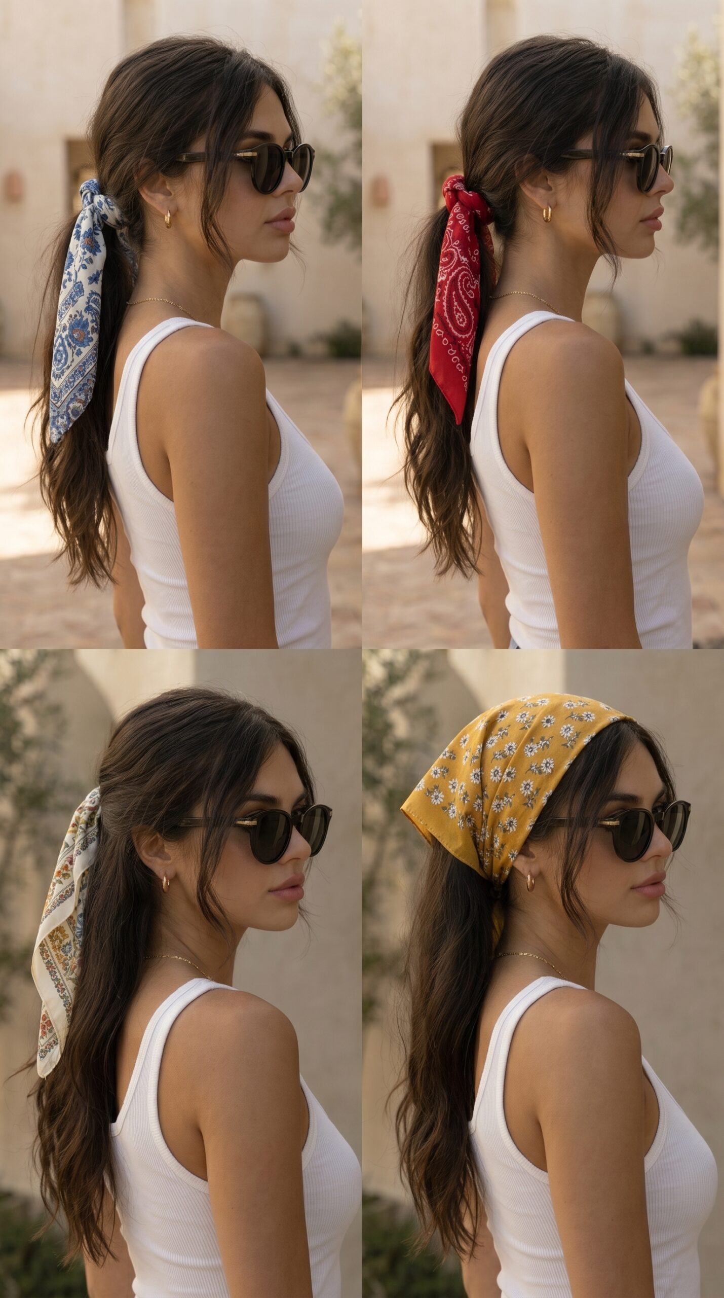 Side view of a low ponytail bandana wrap