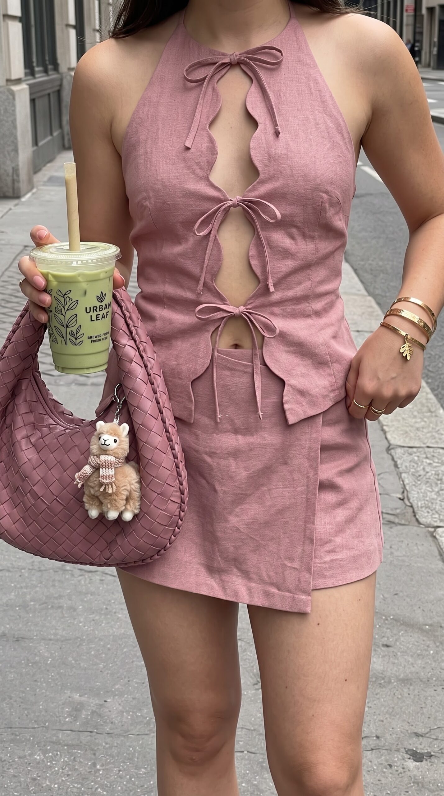 Blush tie front two piece set pink cute outfits