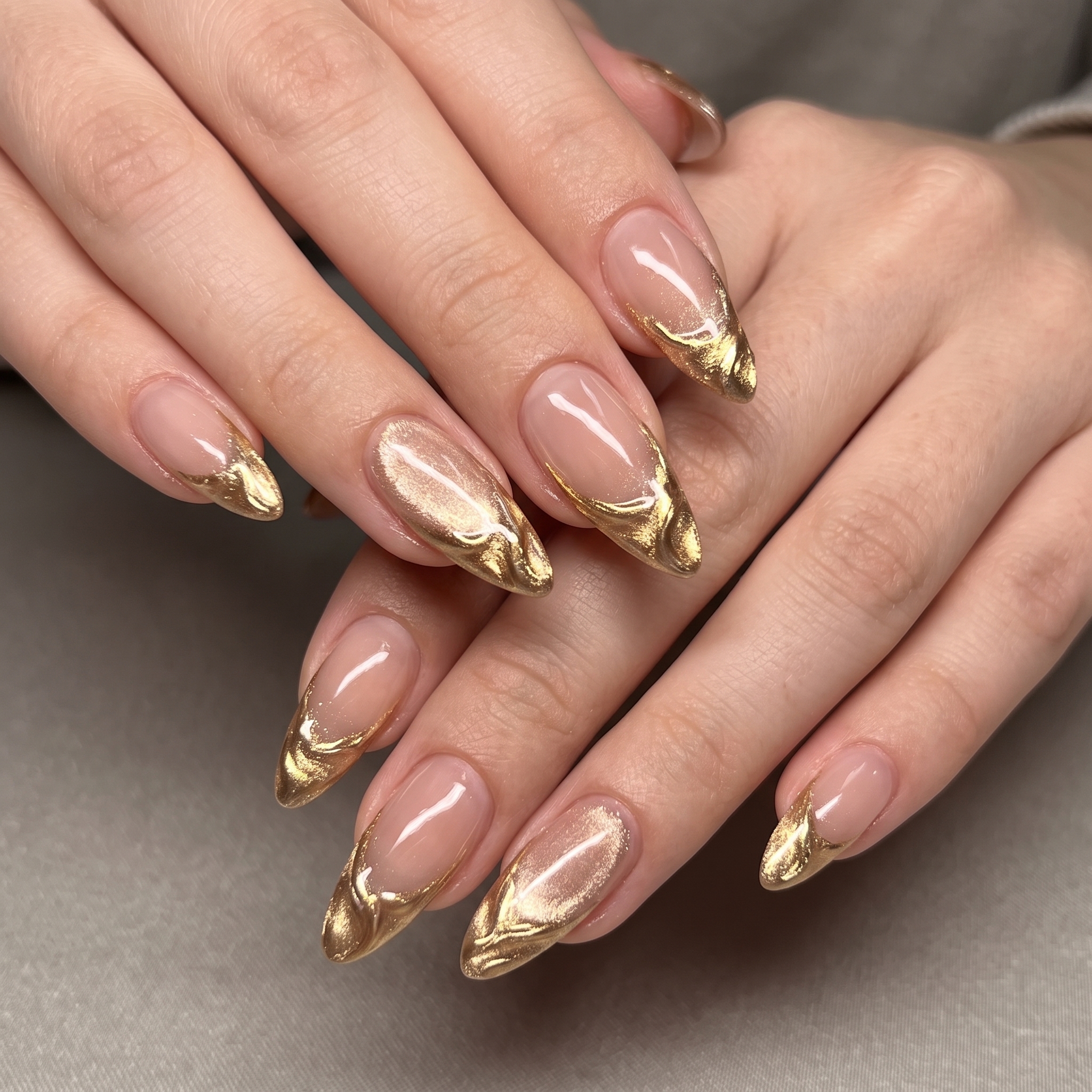 Molten gold cat eye nails with liquid style tips