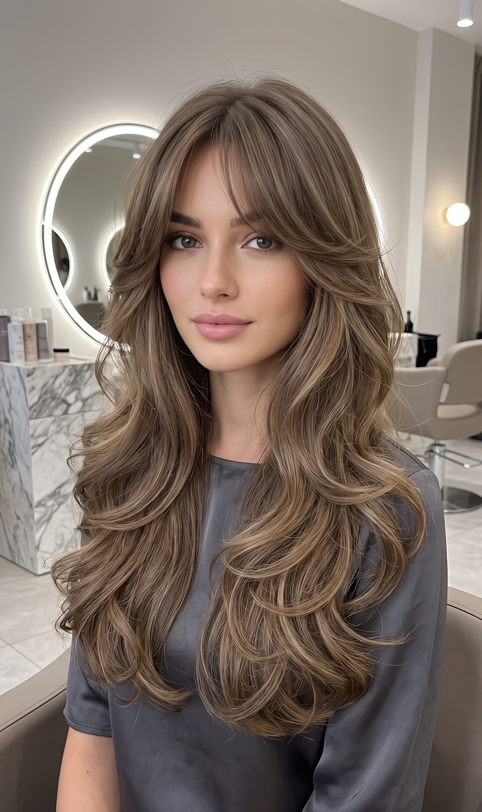 curtain bangs for long hair styled with soft curls