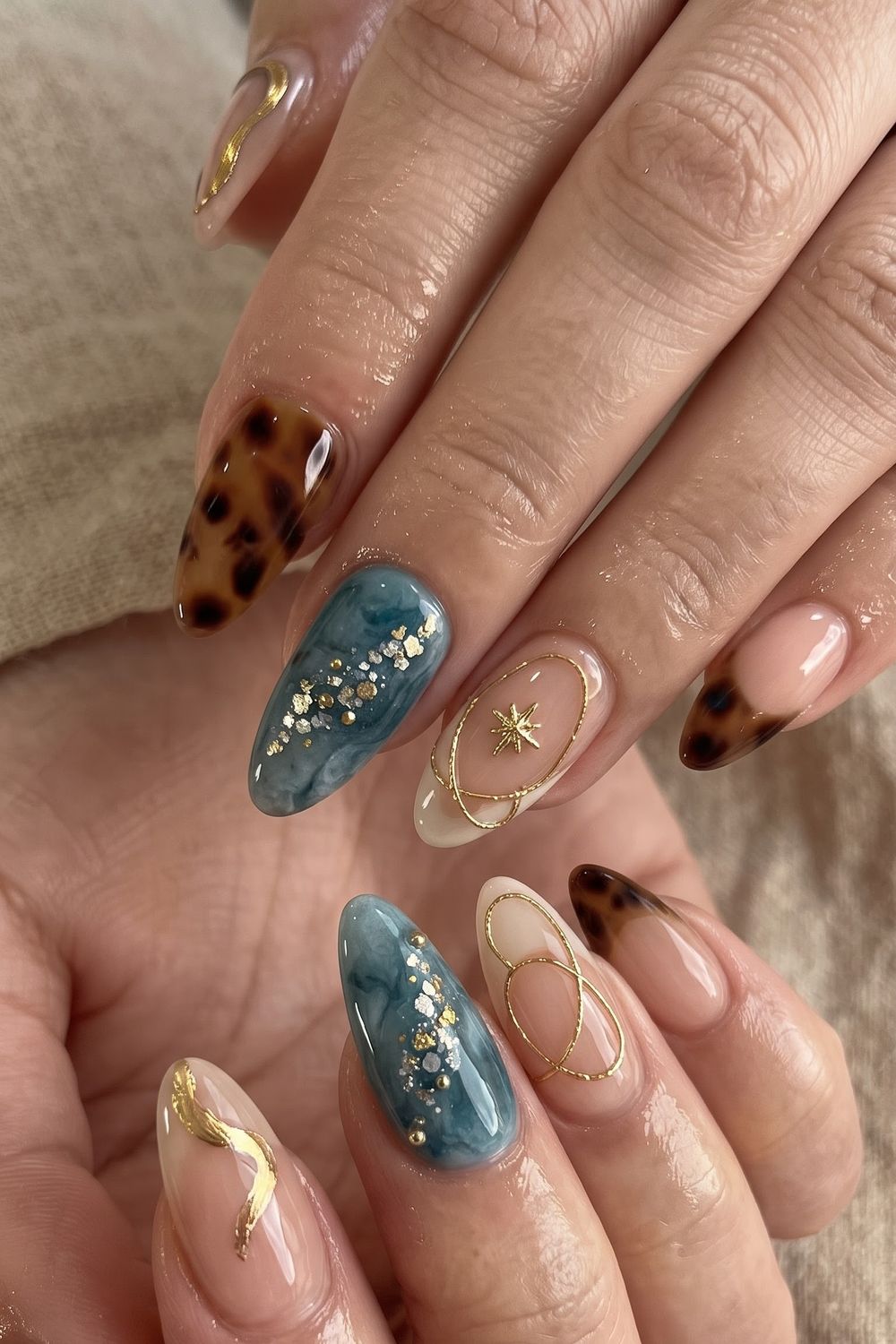 Brown boho beaded mandala fall acrylic nail design