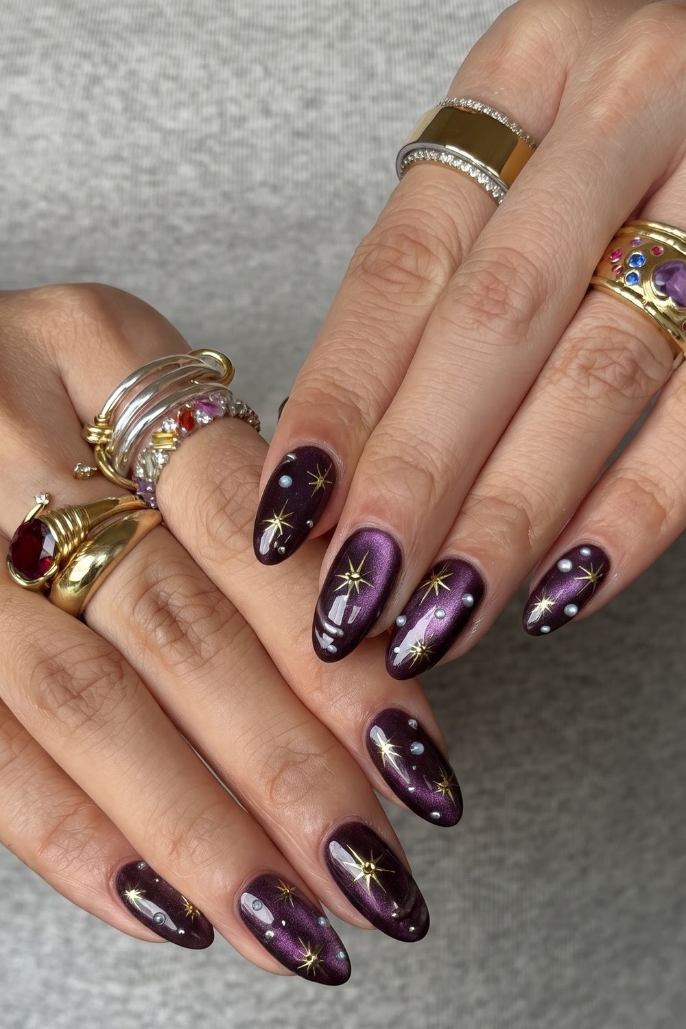 Caramel jelly fall acrylic nails with gold star and moon charms