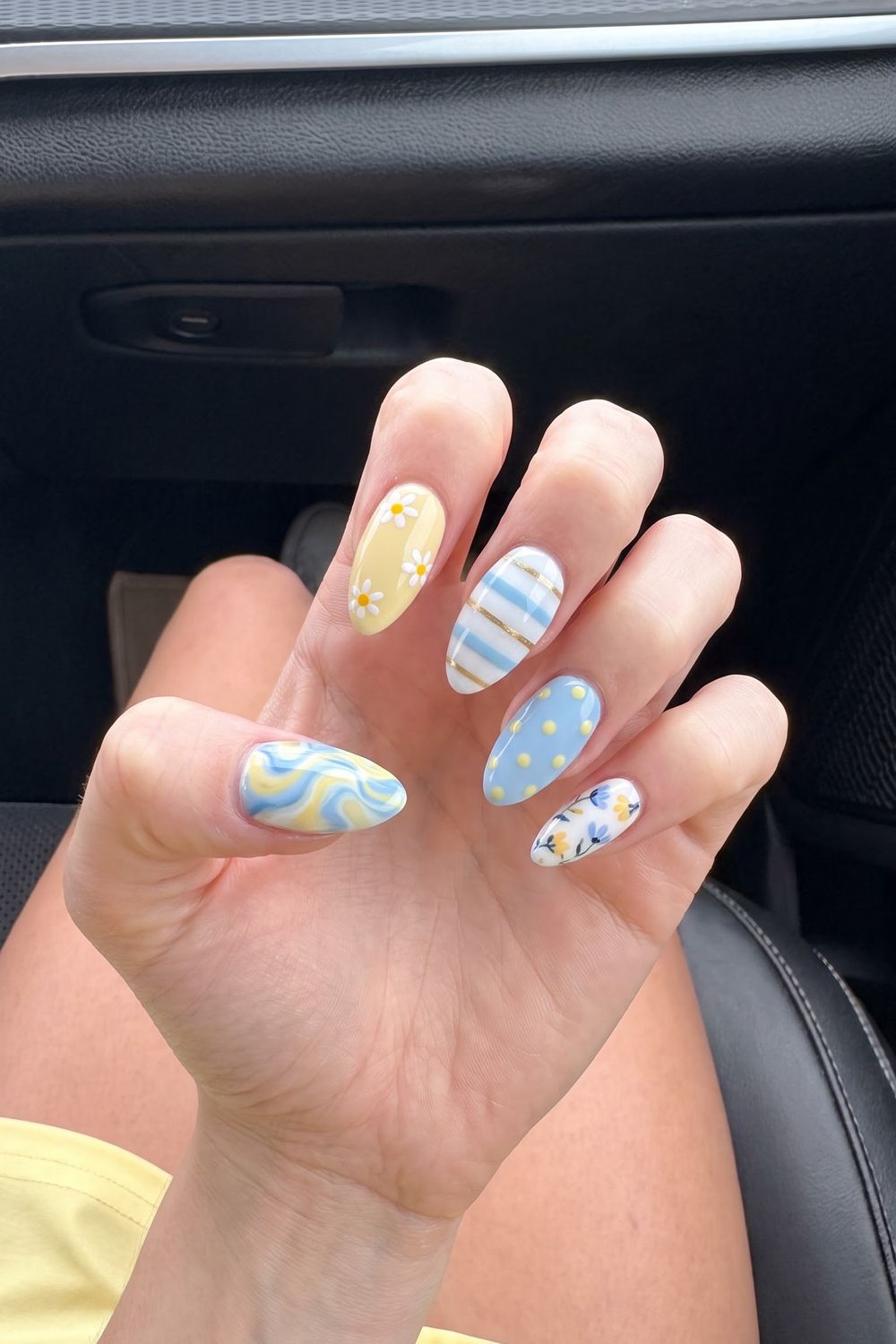 Fall acrylic nails with gold shimmer French tip and gold star charm