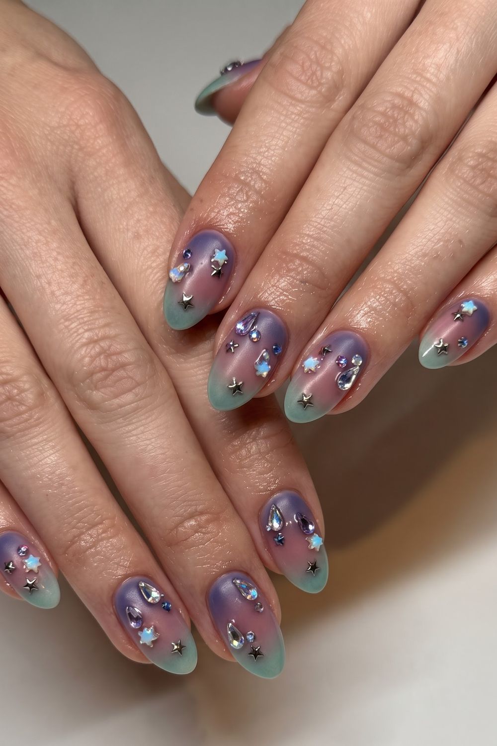 Olive and brown striped polka dot star fall nails