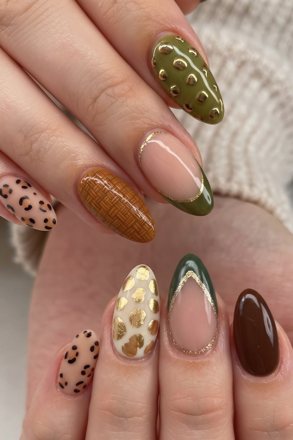Pastel ombre fall acrylic nails with rhinestones