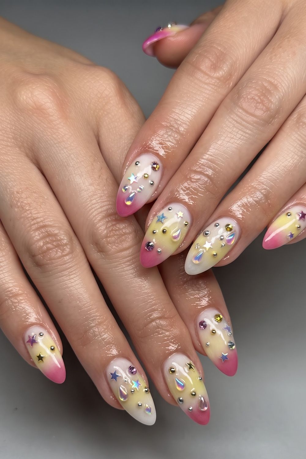 Plum fall acrylic nails with star and pearl rhinestone accents