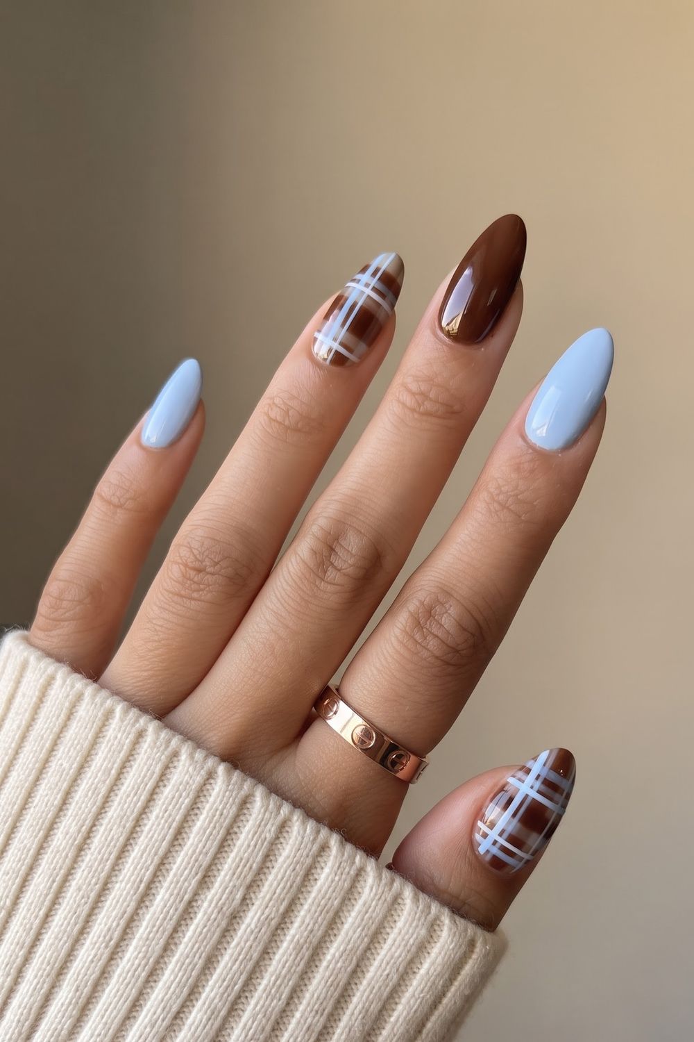 Tortoise shell and gold leaf fall acrylic nail design