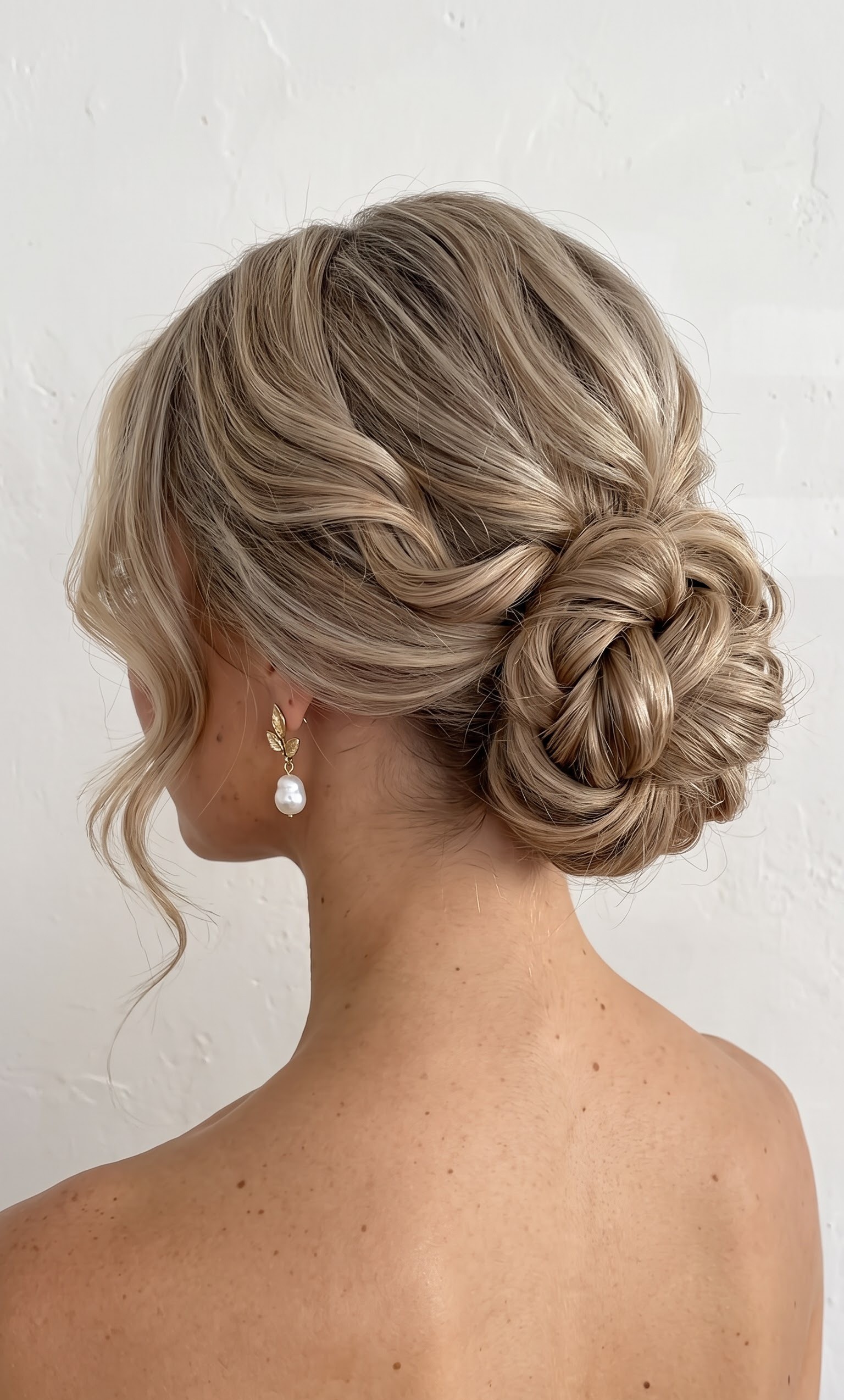 voluminous braided bun variation with baby's breath flowers