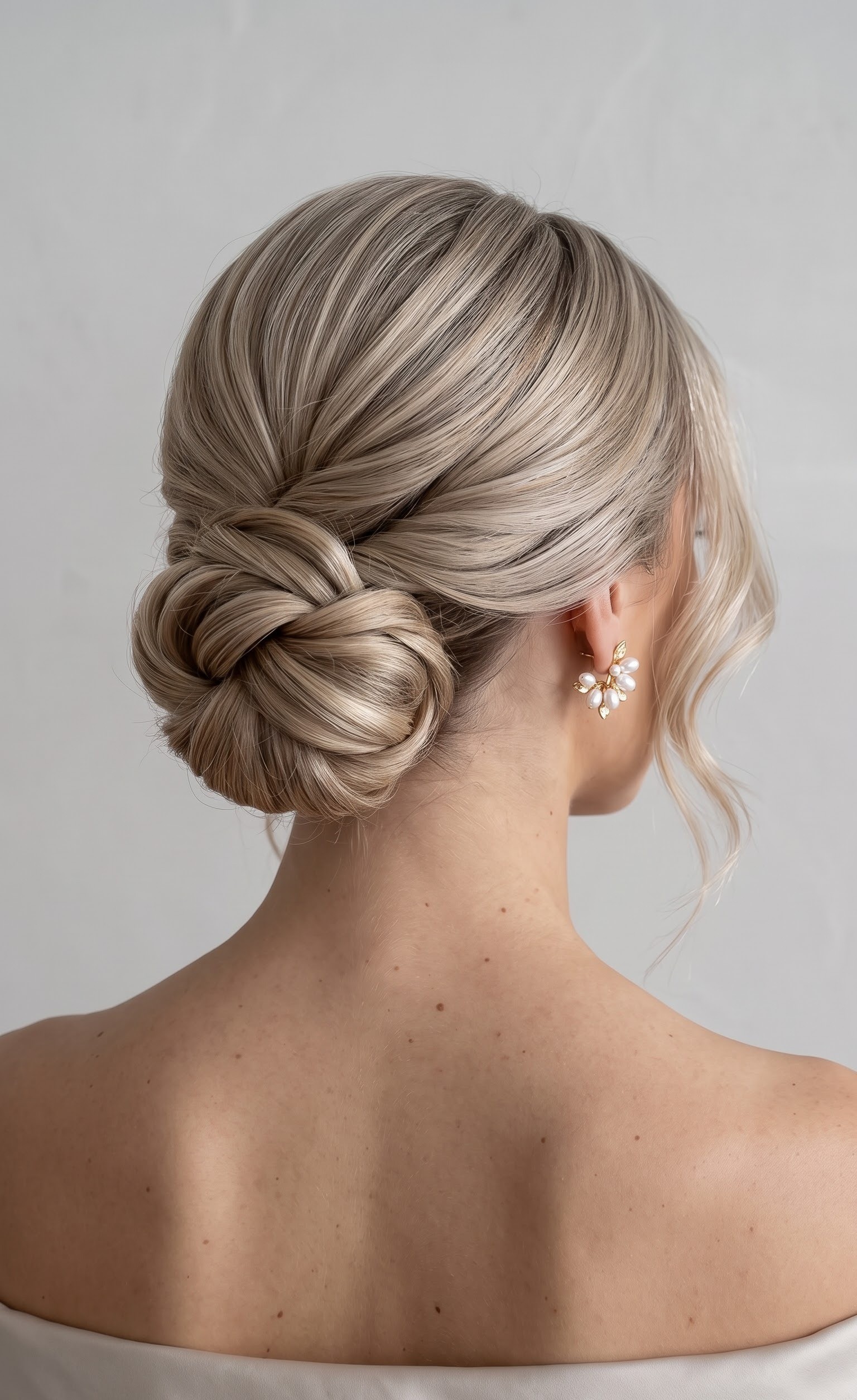 pearl pinned bridal updo with delicate hair vine