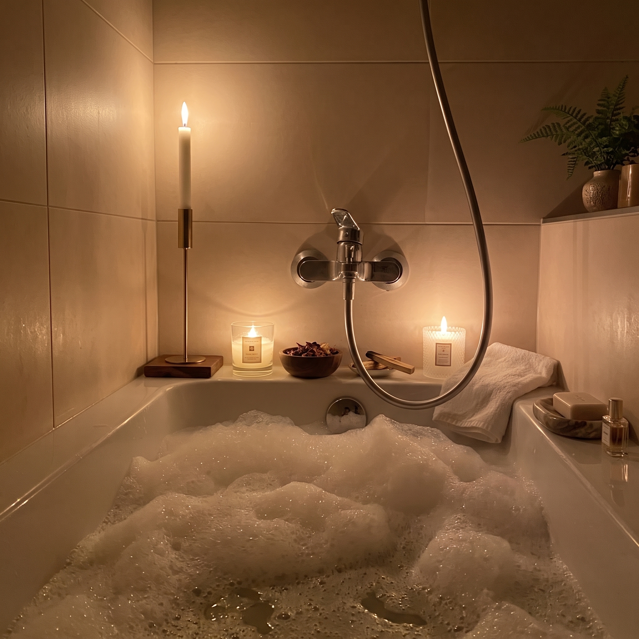 At-home spa night with face mask and candles