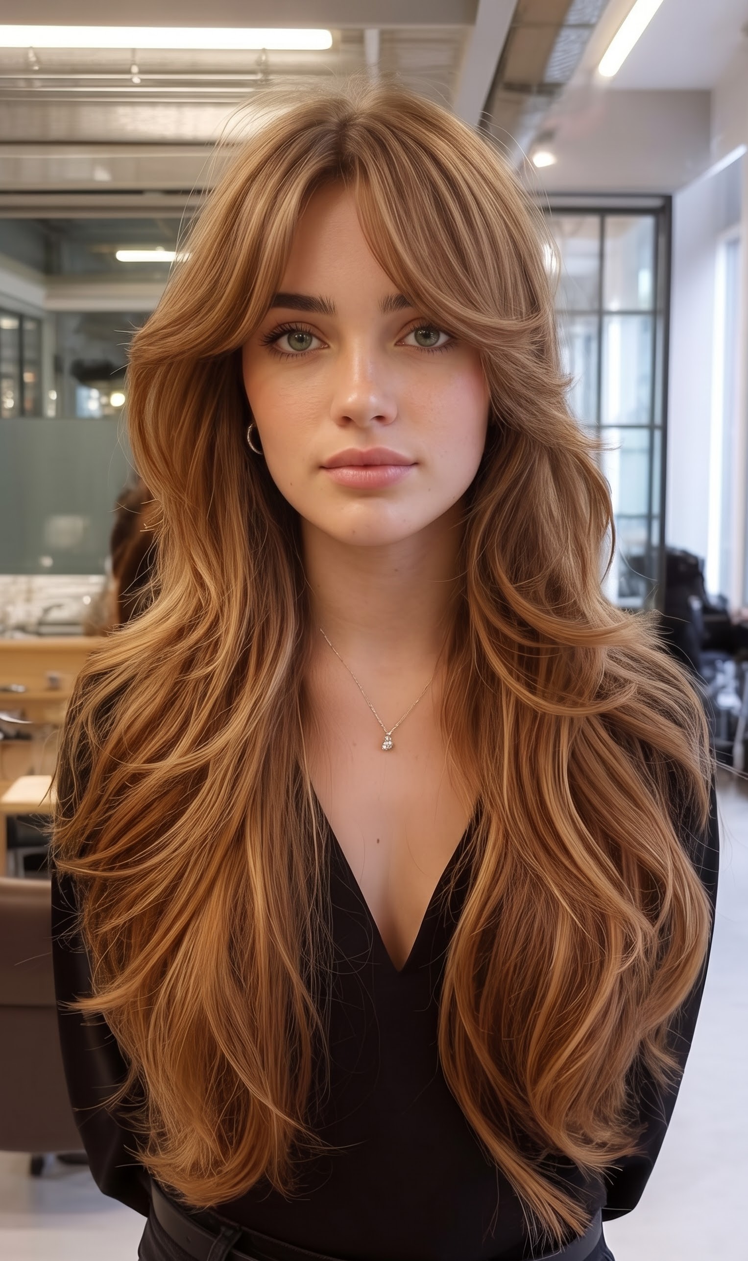 layered hair curtain bangs with an effortless undone finish