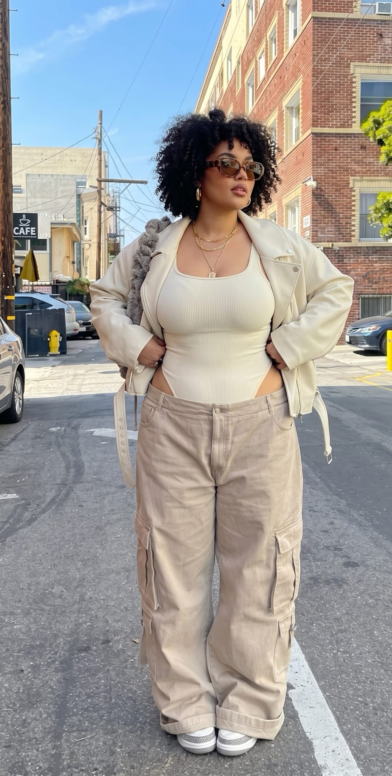 Cream monochrome outfit style tips for short and chubby girls