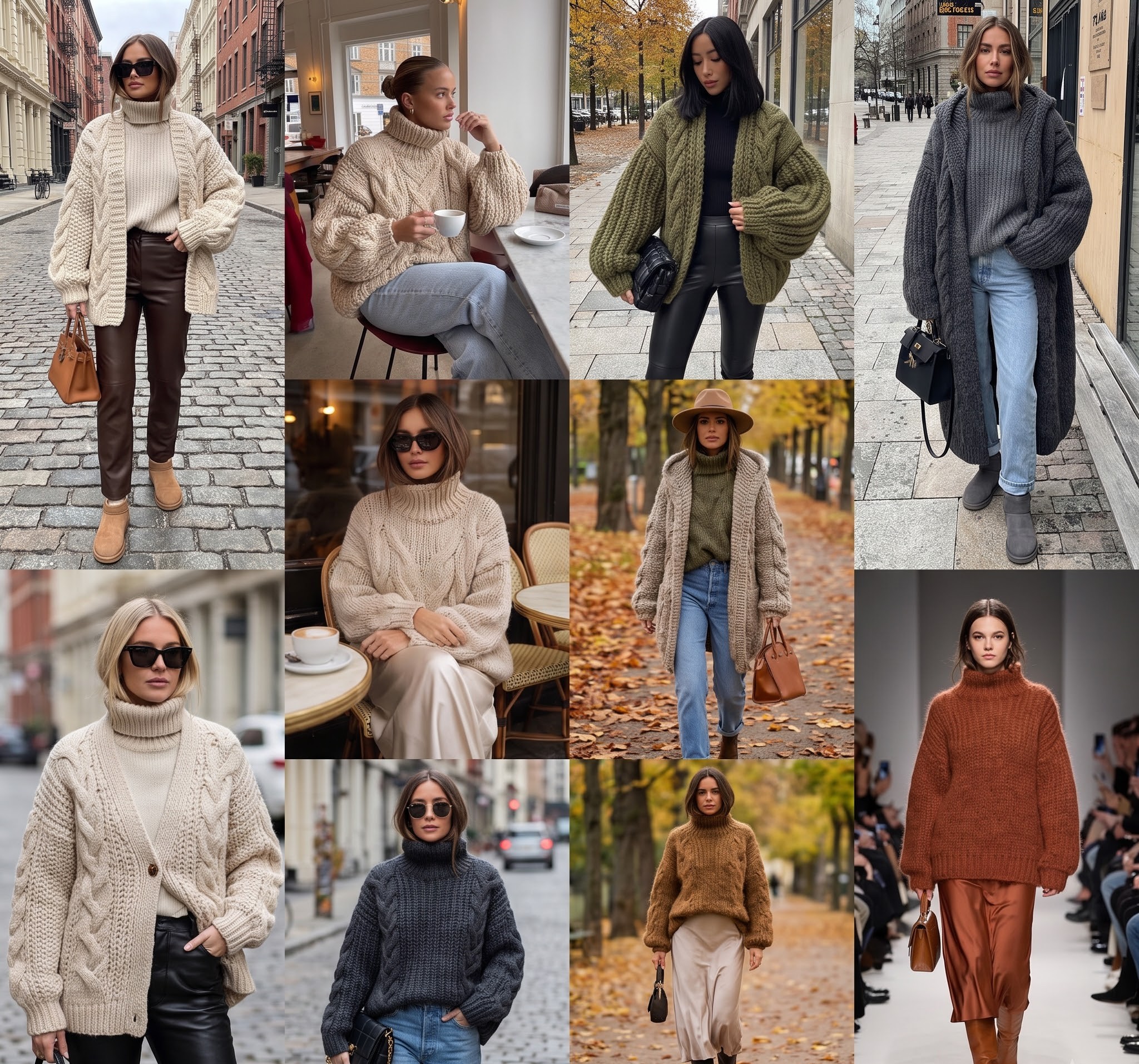 Oversized ribbed sweater in neutral tones styled casually