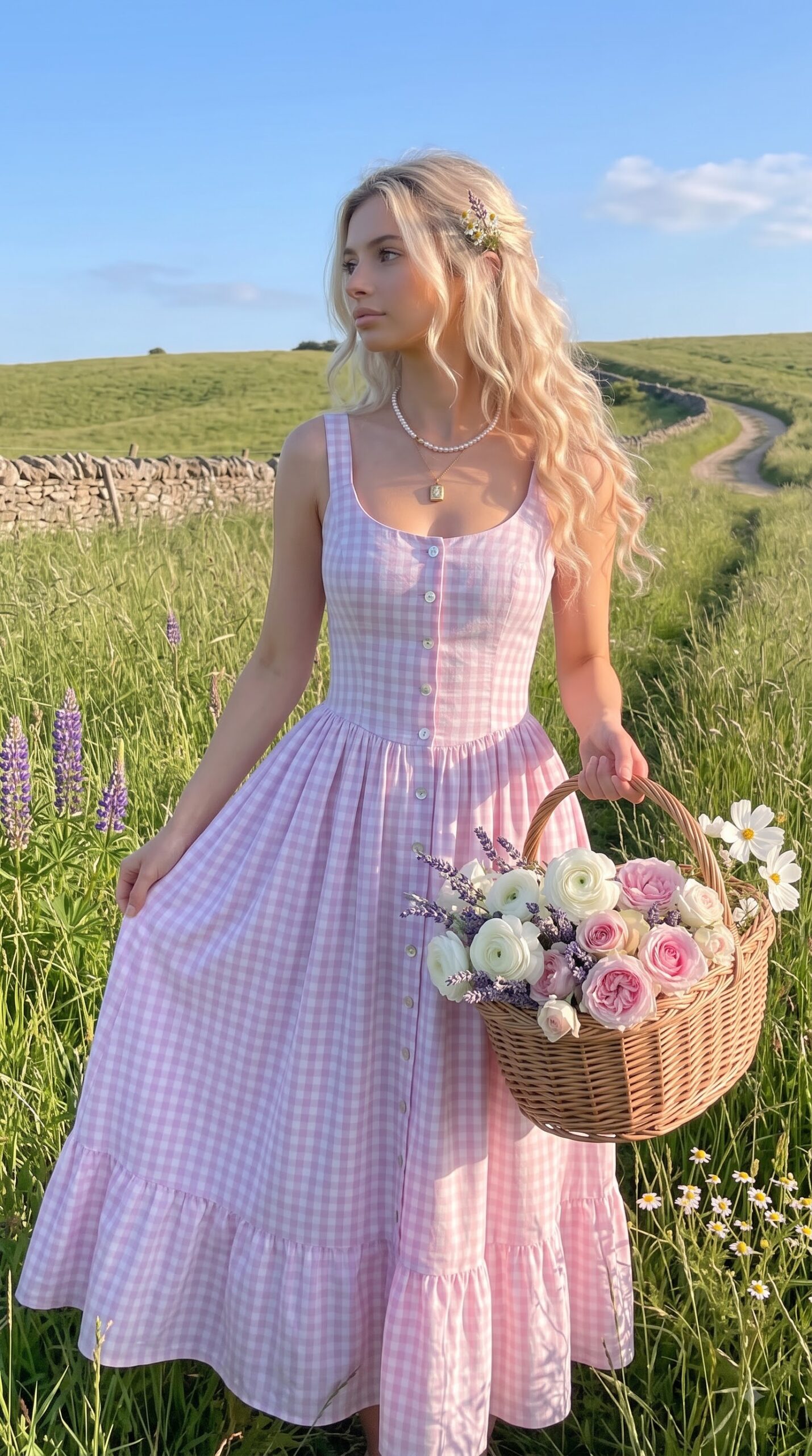 Pink gingham midi dress pink cute outfits picnic