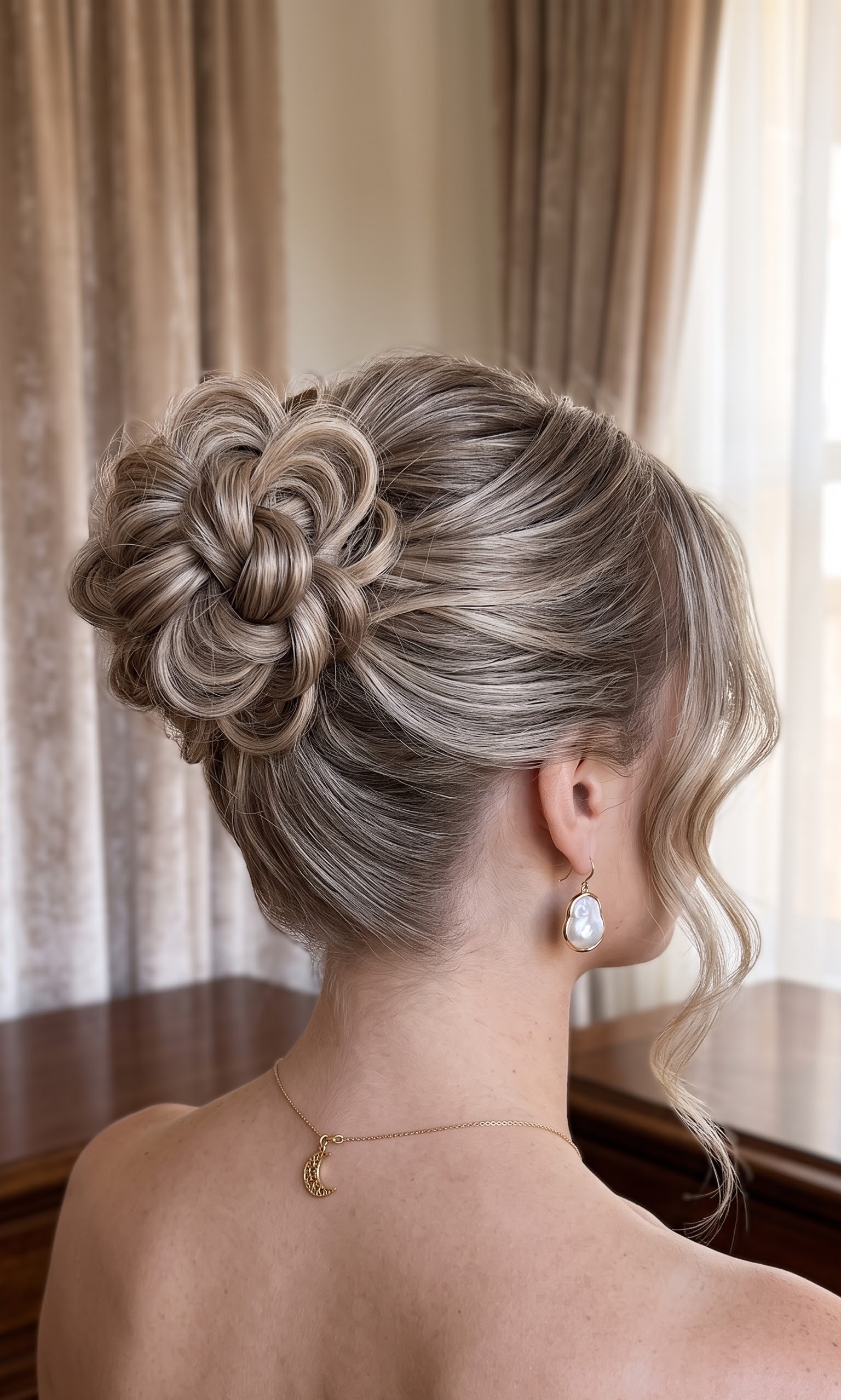 prom hairstyles for medium hair - flower accented updo with baby's breath