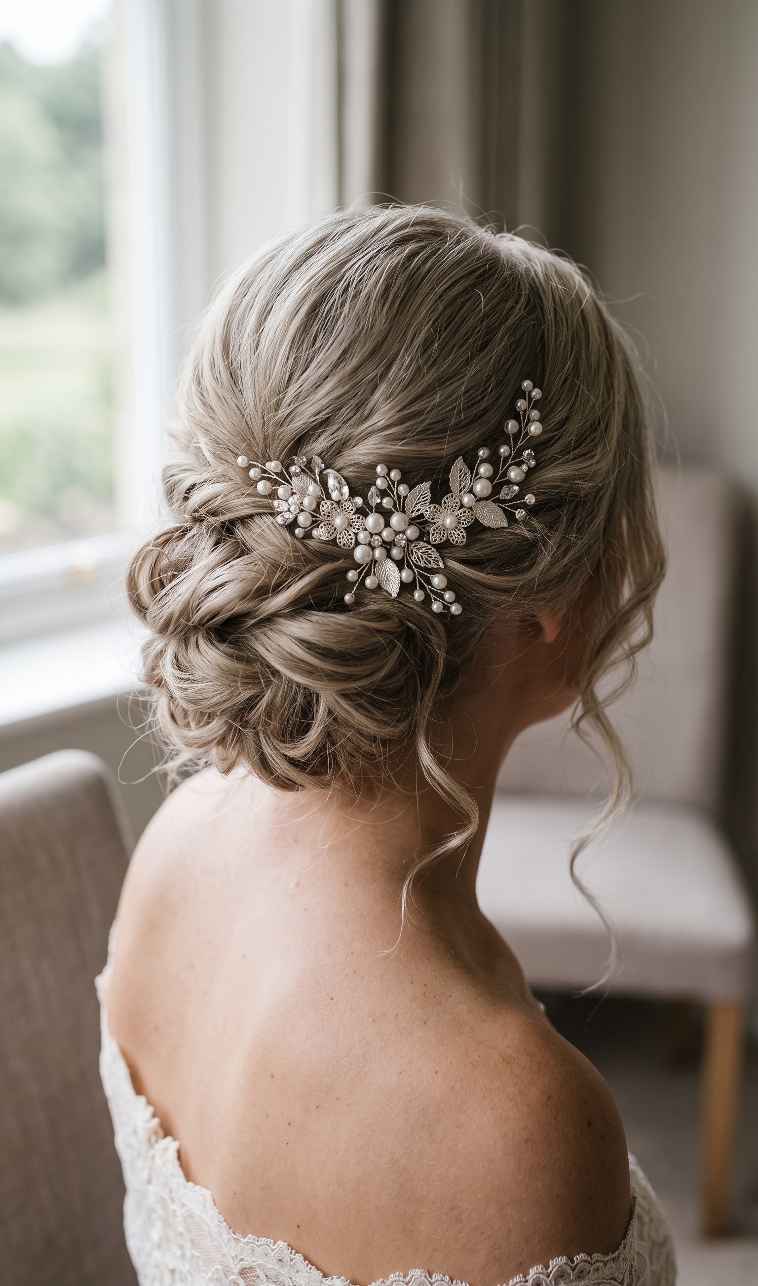 sleek updo variation with polished center part