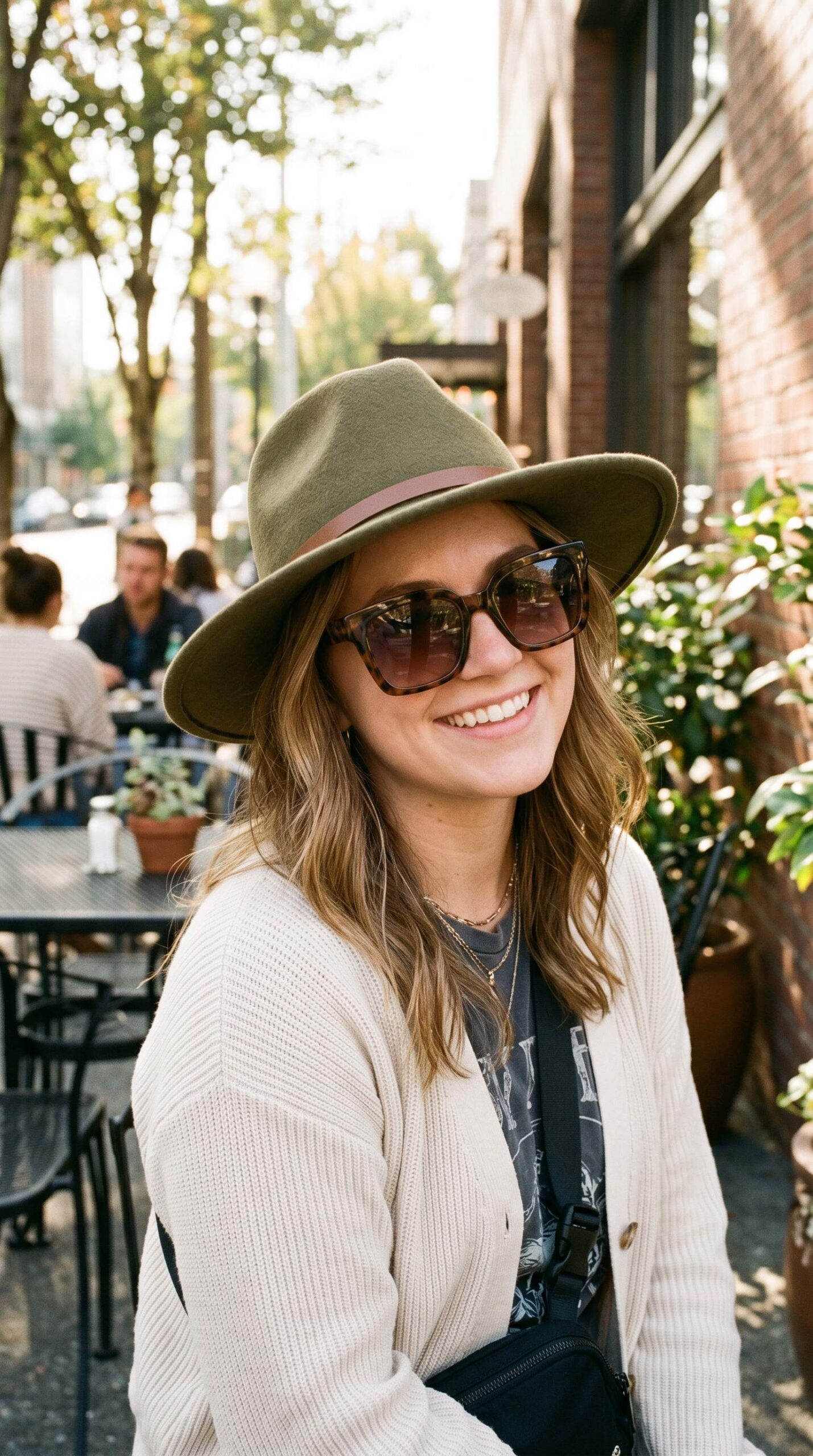 Wide-brimmed sun hat and UV sunglasses for physical sun protection