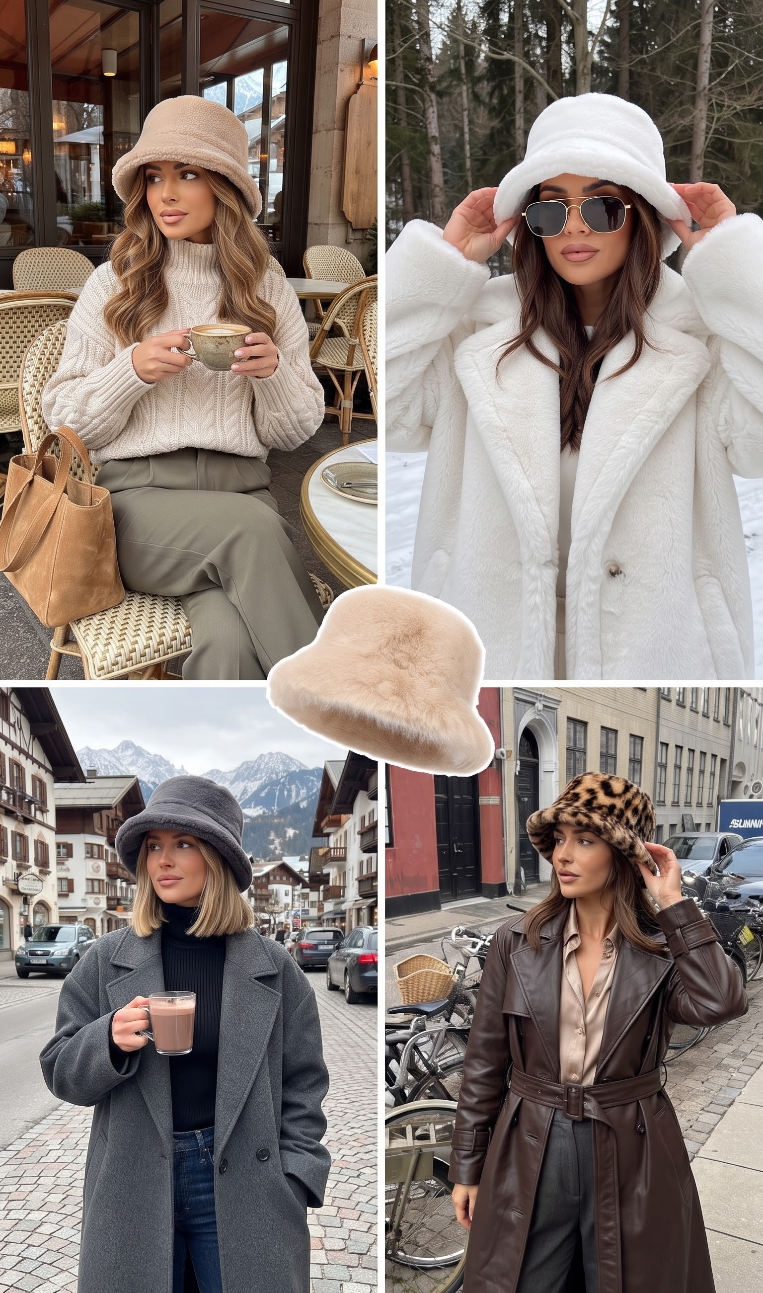 Oversized wool wrap scarves styled in various colors in a street style collage